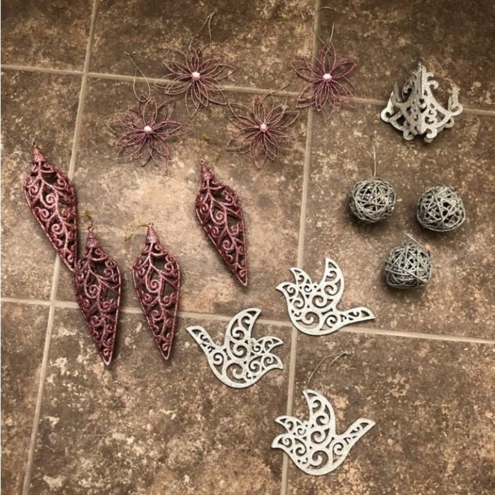 Elegant Holiday Ornament Set in Purple and Silver. Christmas